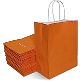 TOWRAP Orange Kraft Paper Gift Bags - 50 Pcs, 10x5x13 Inch with Handles - Bulk, Party, Retail, Merchandise, Favor Bags