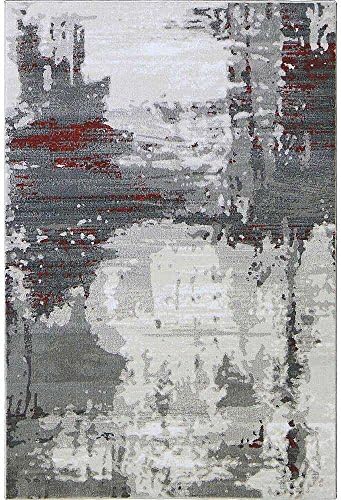 Zetta Transitional Abstract Gray and Red Contemporary Area Rug 4' x 6'