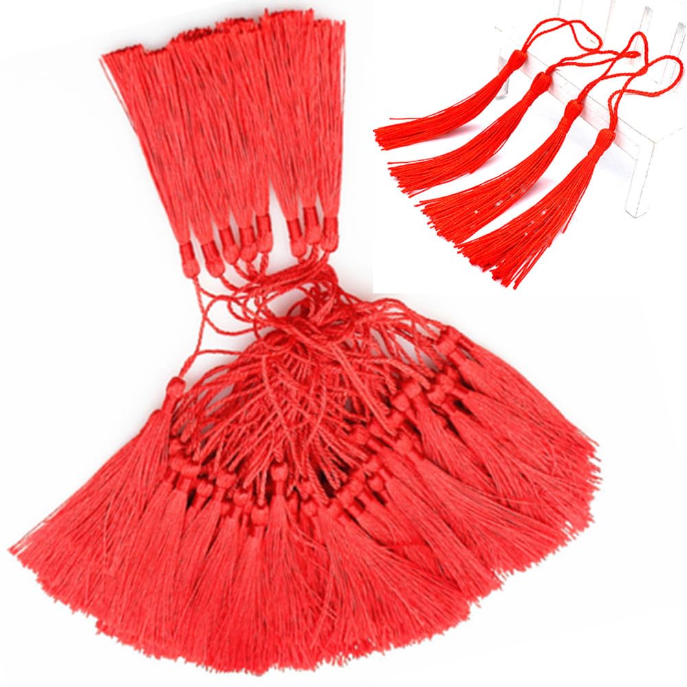 Tassels for Bookmarks, Tassels for Decorations Tassels Decorative Bookmark Tassels with Lanyard for Bookmark Diy Keychain, 100 Pieces Red, 13cm