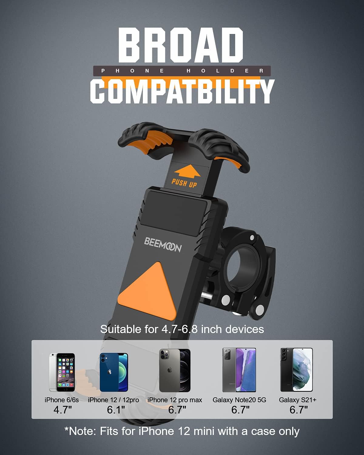 Beemoon Universal Phone Mount for Motorcycle, Scooter, Peloton Bike Phone Holder Compatible with iPhone 12 11Pro XR SE, All 4.7-6.8" Devices, Orange