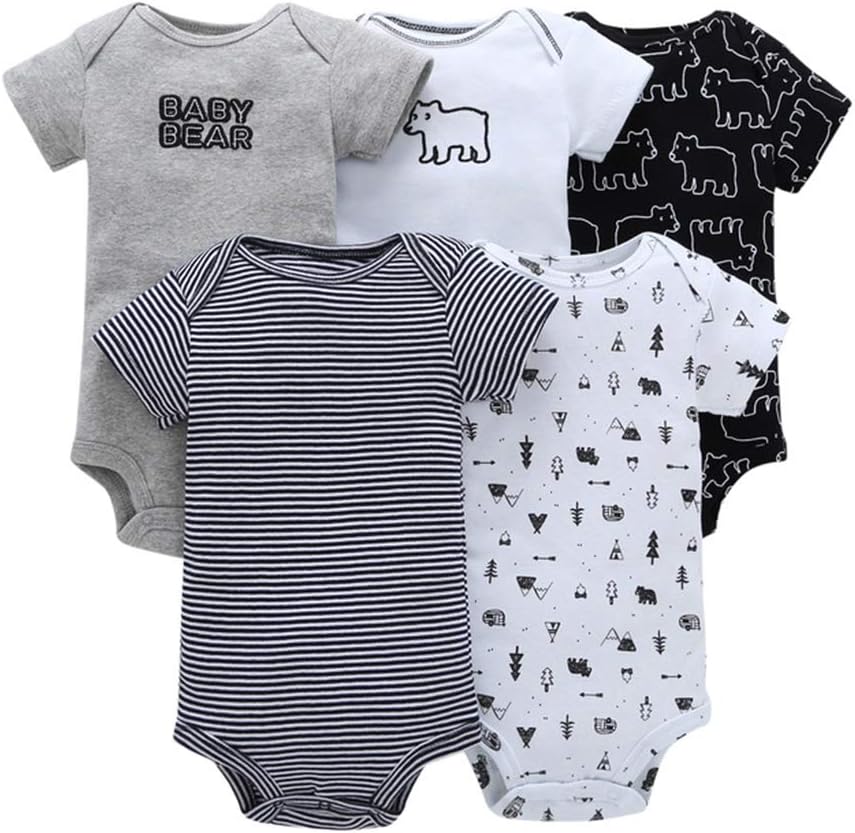 5-Pack Baby Boys Short Sleeve Bodysuit Toddler Romper Cotton Vest Sets 3-6 Months