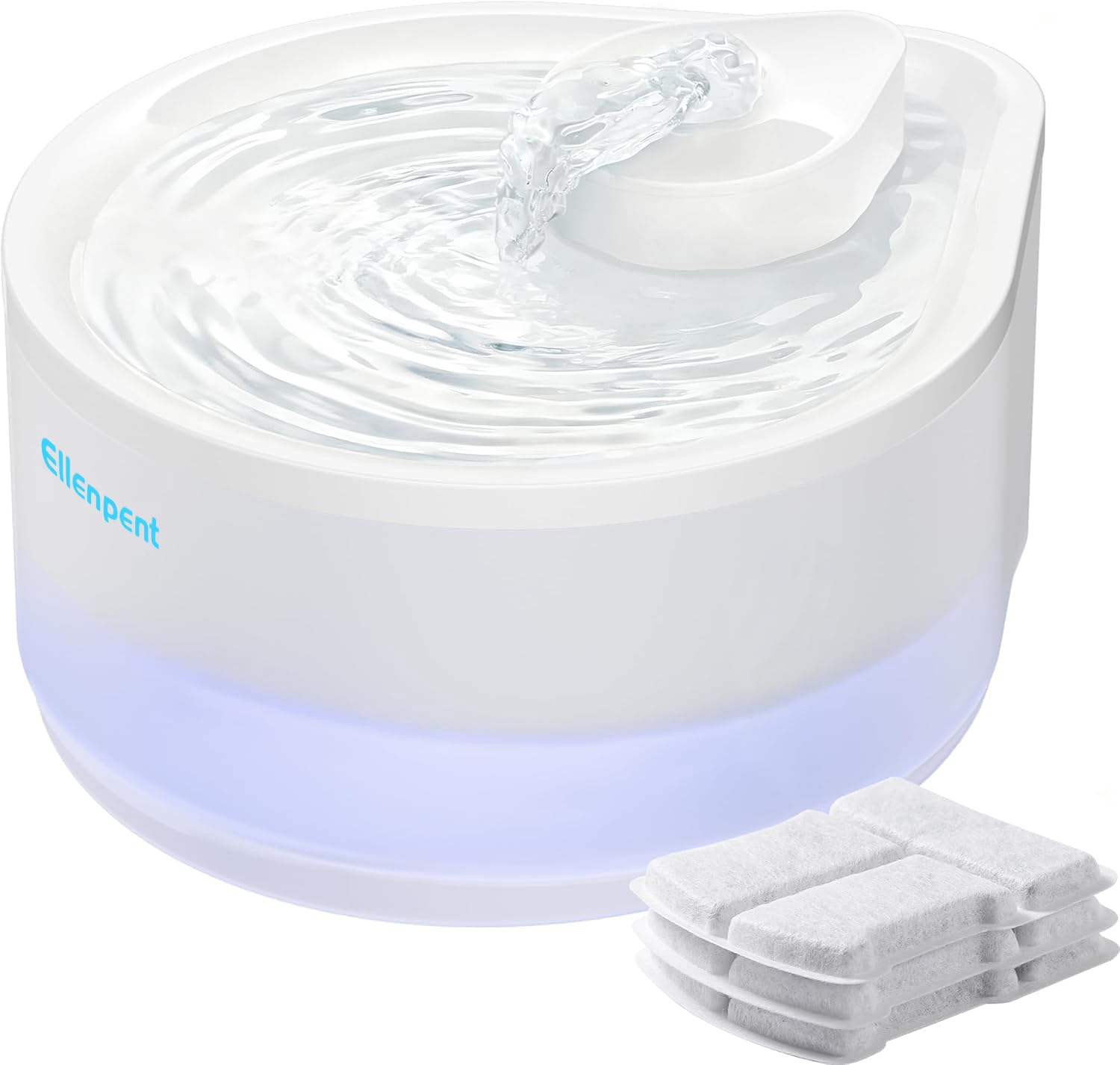 Photo 1 of Cat Water Fountain, 2.5L Quiet and Easy to Clean, Drop Design with LED Light, Ellenpent Water Fountain for Indoor Cats & Dogs, Small Pets, with 3 Pack Filters, White