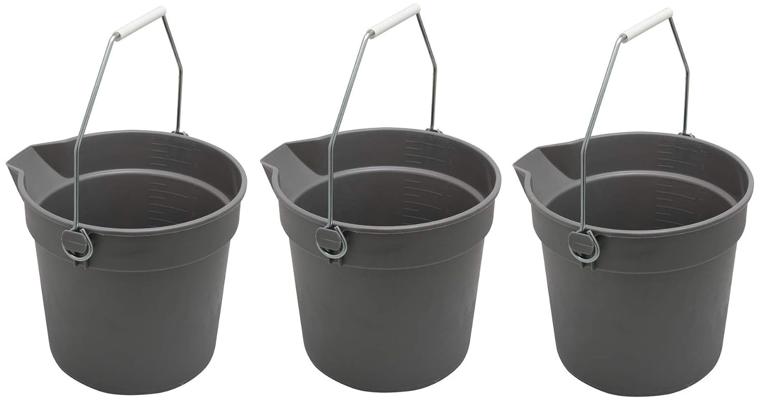 Plastic 10Quart Bucket with Handle and Spout Heavy Duty Rugged Pack of