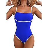 Herseas Women One Piece Swimsuit Seamless 2025 Summer Bathing Suit Color Block Trims Sporty Spaghetti Strap Beachwear