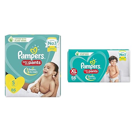 Pampers New Diapers Pants, Small (86 Count) & Pampers New Diapers Pants, XL (56 Count)