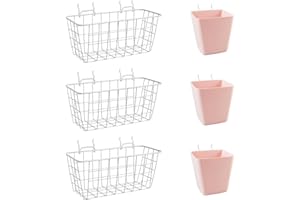 G.CORE Pegboard Basket Organizers, Peg Board Large Baskets Hooks Bins Cups Tool Organizer 6 Pack Set, Wall Storage Display Hanging Accessories for Craft Office Stadio Shed Garage Organization (White & Pink)
