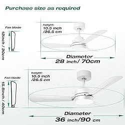 28"Ceiling Fans with Lights, Flush Mount Ceiling