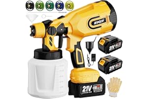 Zekkip Cordless Paint Sprayer Gun with Battery 2 of 4000mAh, Battery Level Display, 5 Copper Nozzles 1200ML Containers Airless HVLP Paint Sprayer for House Painting Furniture Cabinets Fence Wall.