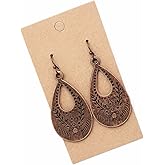 Floral Stamped Teardrop Dangle Copper Earrings