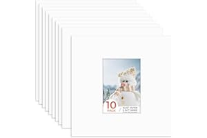 Frametory, 12x12 Photo Mat with White Core Bevel Edge 4.5x6.5 Openings, Acid Free Framing Matte for 5x7 Pictures, 4-ply Thick White Paper Mats Pack of 10