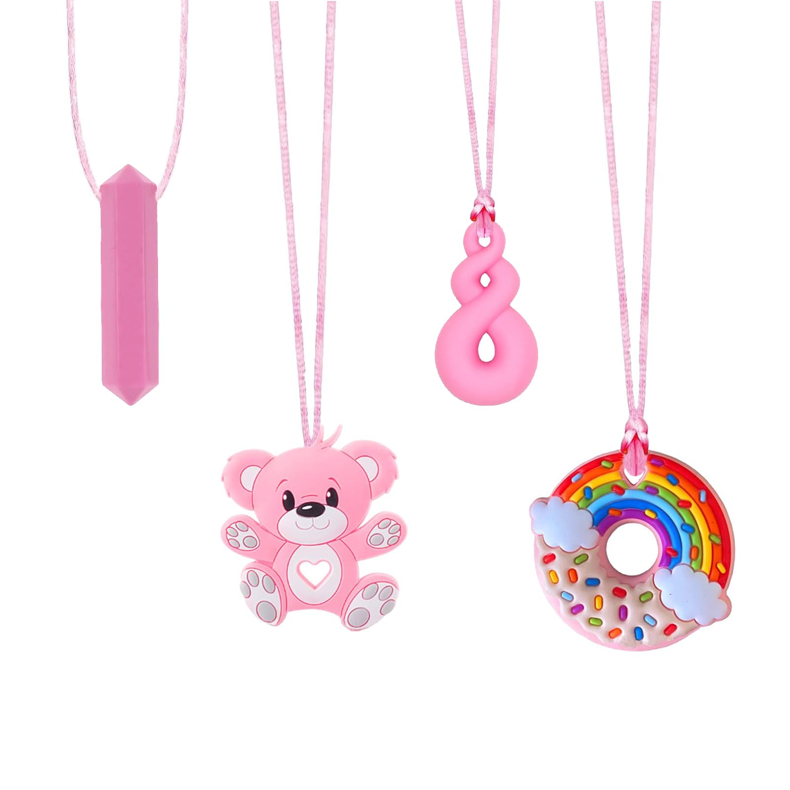 Chew Toys for Autistic Children, 4 Pack Pink Silicone Autism Sensory Chew Necklaces, Chewy Toys for Autism Teether Toy for Boys — image 1