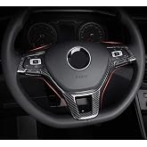 MAXDOOL Carbon Fiber Steering Wheel Cover Sequins Frame Trim Emblem for VW Volkswagen Jetta Passat e-Golf Golf Sportwagen Alltrack Arteon Atlas Tiguan Interior Accessories