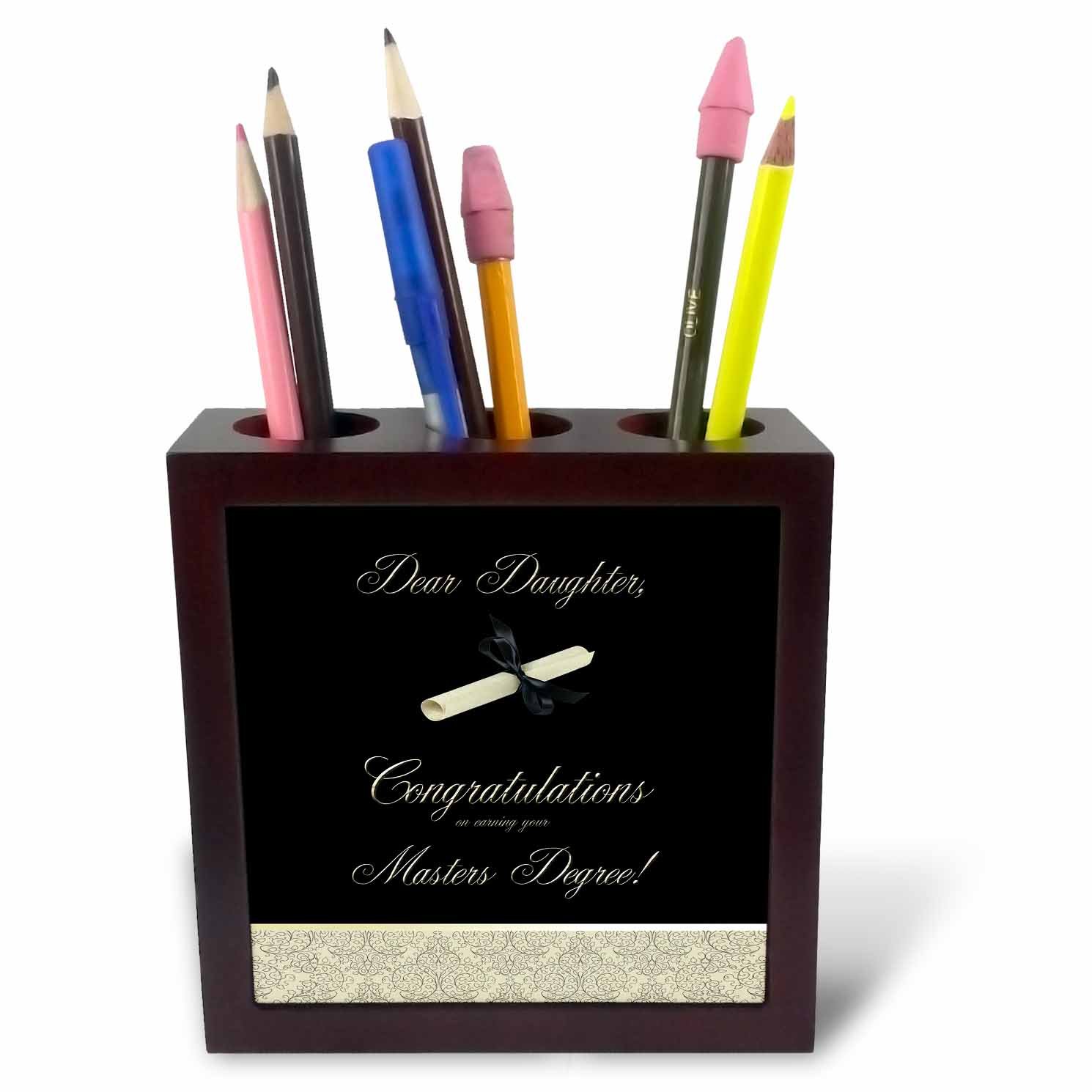 3dRose ph_234548_1 5-Inch "Congratulations/Masters Degree/to Daughter/Diploma and Damask" Tile Pen Holder