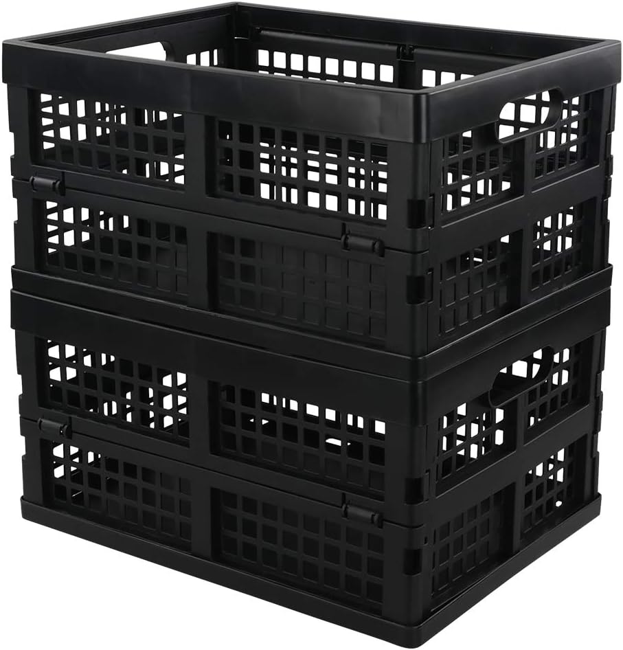 Neadas Black 15 L Plastic Folding Storage Crates, 2 Packs