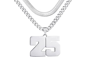 KLIFOWDY Number Necklace, Layered Necklace for Men, Jersey Number Necklace for Boy Athlete, 18+20 In Stainless Steels Chain for Men With Number Pendant, Basketball Football Baseball Number Necklaces for Boys
