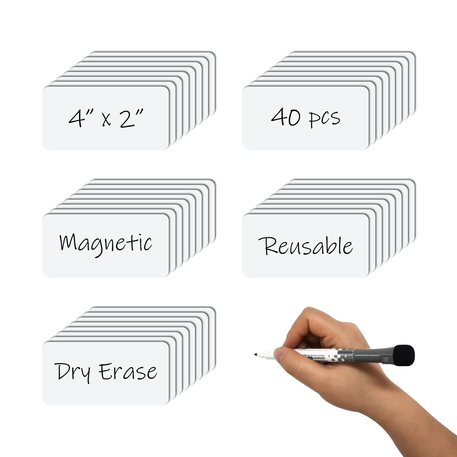 Photo 1 of MVISUAL Reusable Magnetic Labels 4x2 Inch White, Dry Erase Magnetic Labels for Whiteboards?Pack of 40