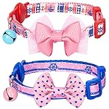 Blueberry Pet Pack of 2 Cat Collars, Girl Power Bahamas Sailor Adjustable Breakaway Cat Collar with Bow Tie & Bell, Neck 9"-13"