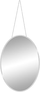 Patton Wall Decor 17x24 Frameless Beveled Oval Mirror with Hanging Chain, Silver
