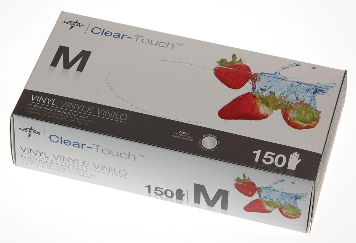 Medline 6CLE202 Clear-Touch Vinyl Multi-Purpose Gloves, Latex Free