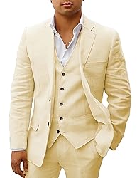 HUUTOE Linen Suit for Men Summer Casual Men's 3