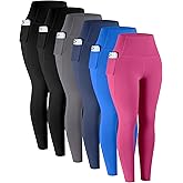 LZYVOO Leggings with Pockets for Women, 6 Packs Soft High Waisted Tummy Control Workout Yoga Pants
