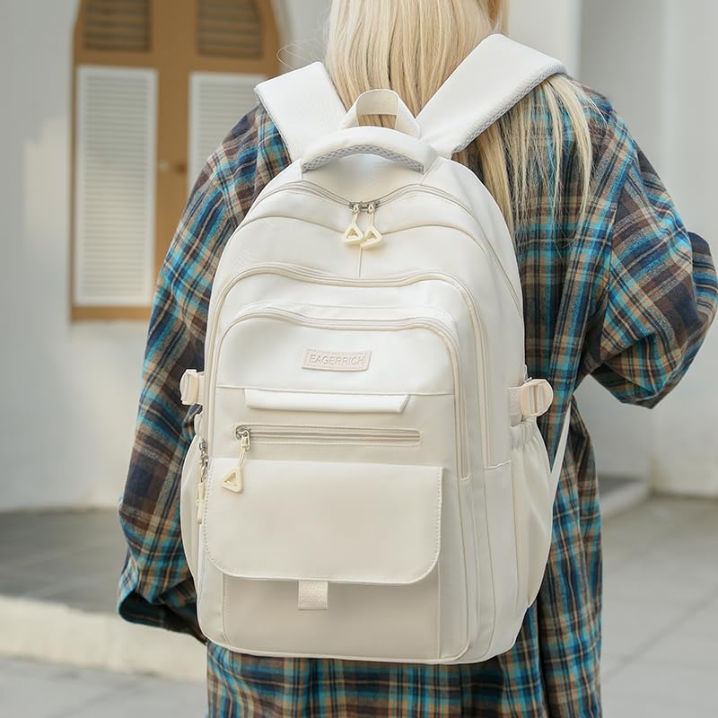School Cute Aesthetic Backpack Girls Backpack for Students Kids Teen Girls Large Capacity Bookbags College Backpacks Laptop Lightweight Bookbag Casual Travel Daypacks School Bag（White）