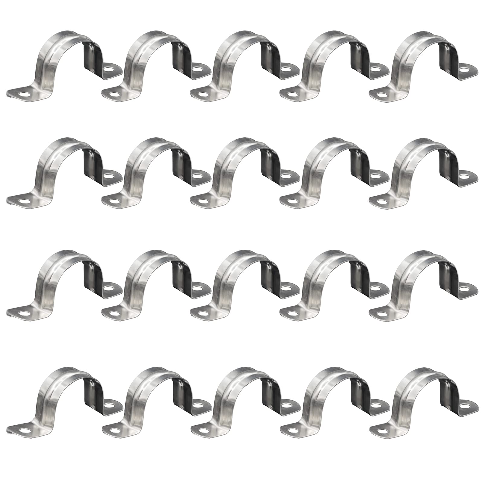 SHULLIN Pack of 20 304 Stainless Steel U-Pipe Clamps Connecting Ring 16 mm Stainless Steel Mounting Clamp Hose Clamp Card Riding Card Saddle Girth Pipe Clamp for Cable Pipe (M25)