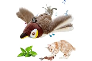 NOGCAW 2025 New Flappy Chase Cat Toy, Upgrade Flappy Bird Cat Toy Interactive Flying Bird Cat Toys for Indoor Cats, Chirping Bird Cat Toy Flapping Wings Simulated Chirping Sparrow Cat Toy (Brown)
