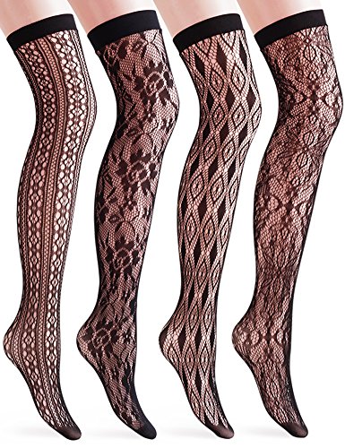 Vero monte 4 pairs women s patterned fishnet thigh high…