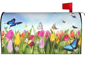 Abucaky Spring Butterfly and Flowers Mailbox Cover Magnetic Waterproof Mailbox Wraps Post Letter Box Decor 21x18 in