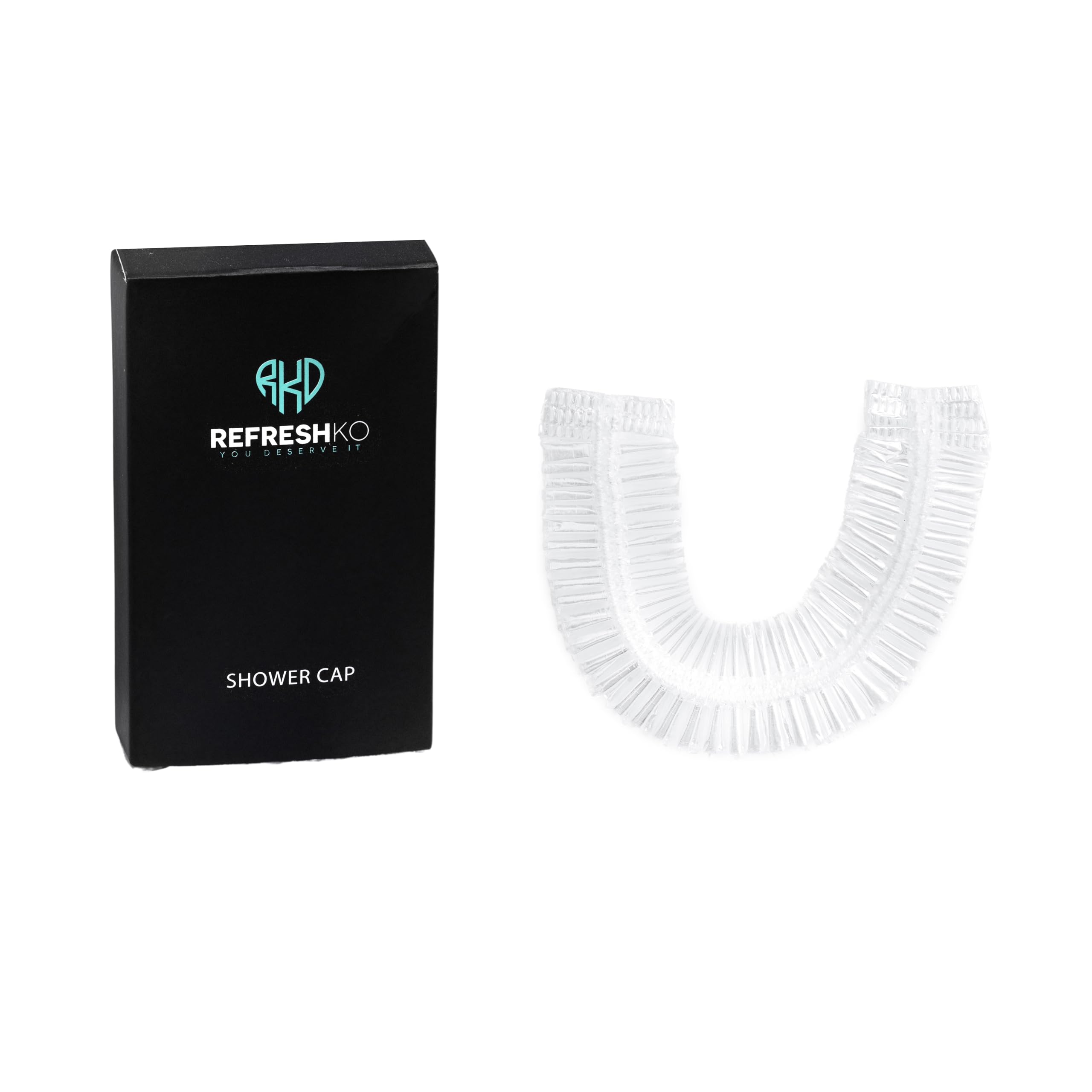 REFRESHKA Disposable Shower Cap Individually wrapped IN BOX, BULK Bath Caps Large Thick Clear Waterproof Plastic Elastic Hair Bath Caps for Women, Travel Spa, Hotel and Hair Solon, Home Use (100)