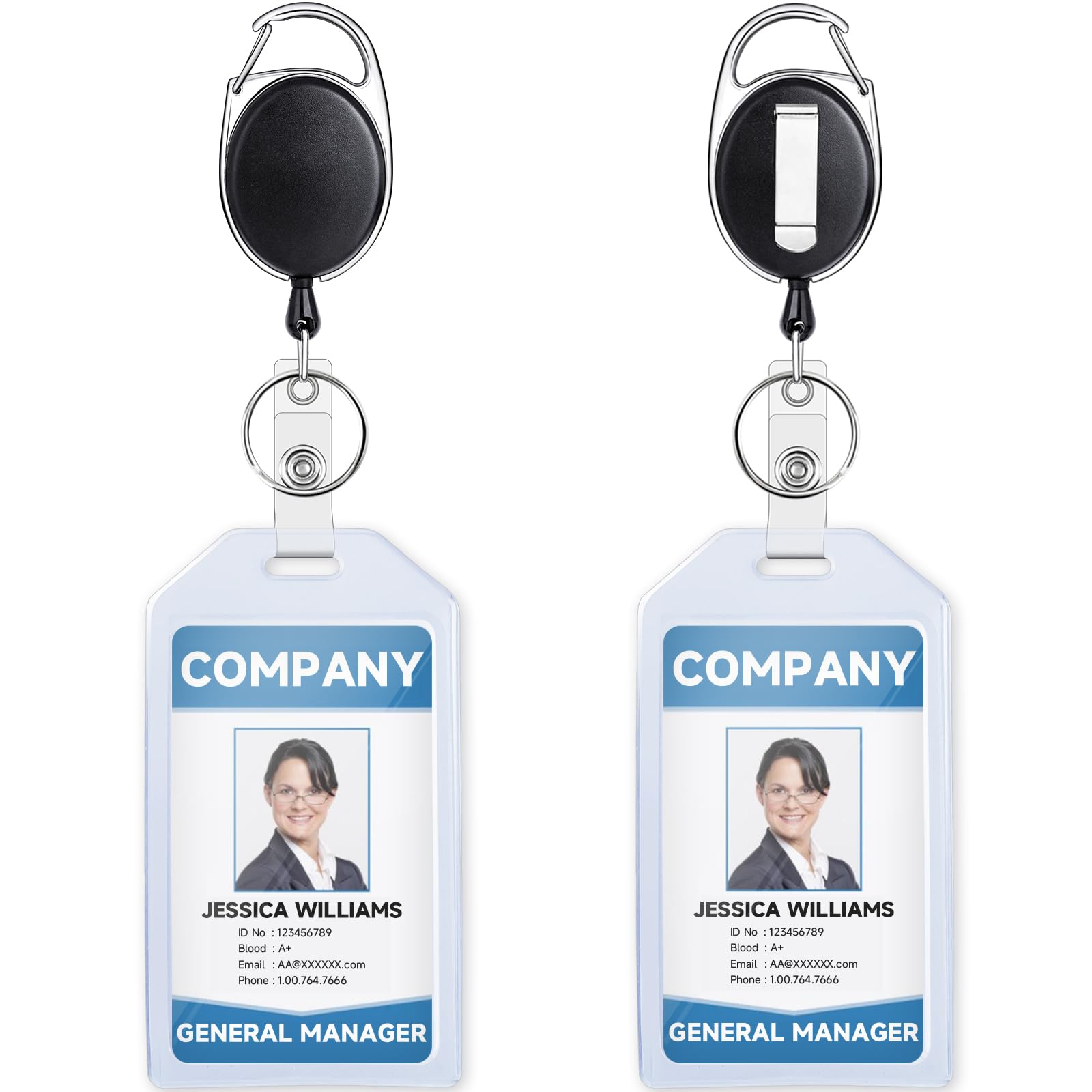 Teskyer 2 Pcs Badge Holder, Retractable, Extra Thick Plastic, Sturdy, Soft, Transparent, Vertical, Internal Dimensions 90 x 54 mm