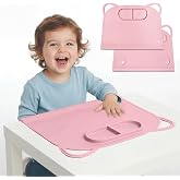 Domensi Silicone Suction Placemats for Baby Toddlers, Pink, 1 Pack | Teething Bumper Prevents Spills, Food Mat for Table and Restaurants, Includes Storage Bag, Non-slip Dishwasher Safe