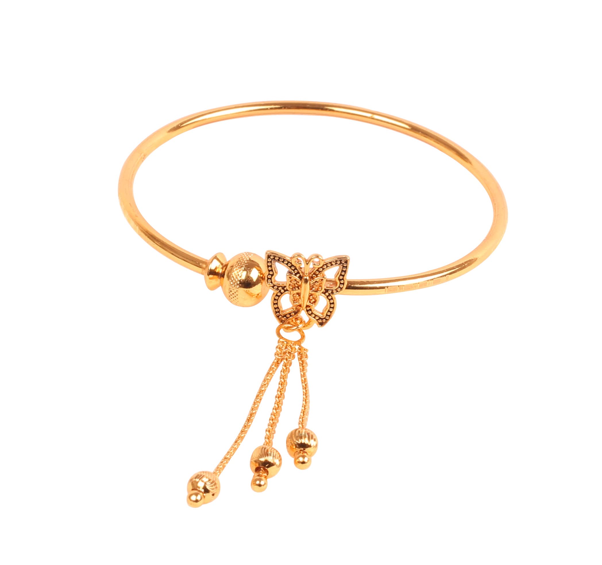 Touchstone NEW Indian Bollywood Finely Fashion Handcrafted Etching Work Hung Butterfly With Chain Beads Gorgeous Look Designer Jewelry Openable Bracelet In Gold Tone For Women.
