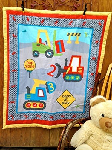 Grey Yellow Red Steam Shovel Bulldozer Forklift Construction Truck Baby Quilt
