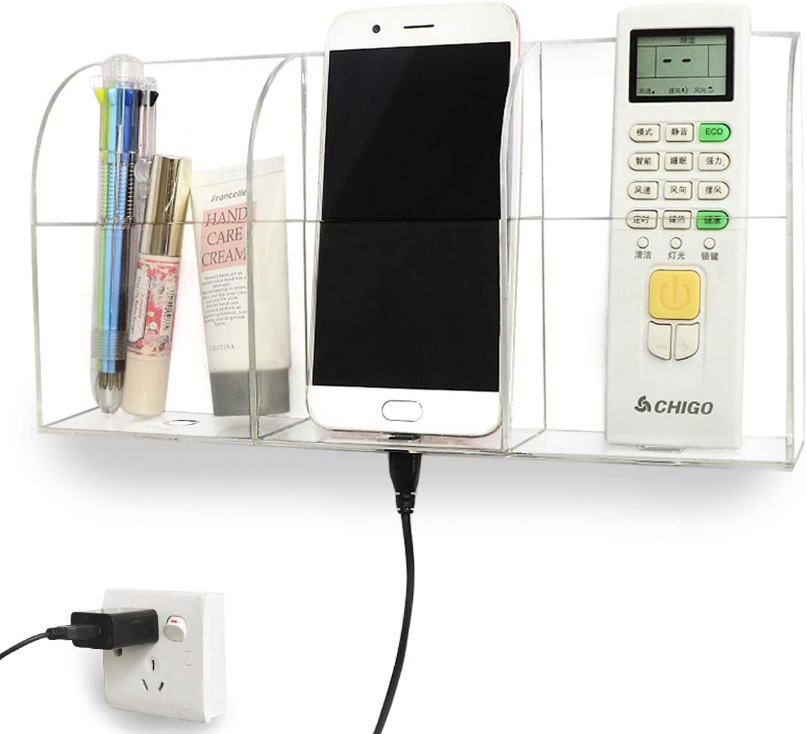 Yoillione Wall Mounted TV Remote Control Holder Support Phone Charging