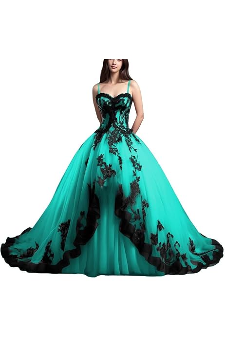 black and teal wedding dress Mouccy Gothic Strapless Wedding Dresses for Bride Aqua Lace Bridal Gowns Tulle Prom Dress with Ruffles 0 at Amazon Women's Clothing store