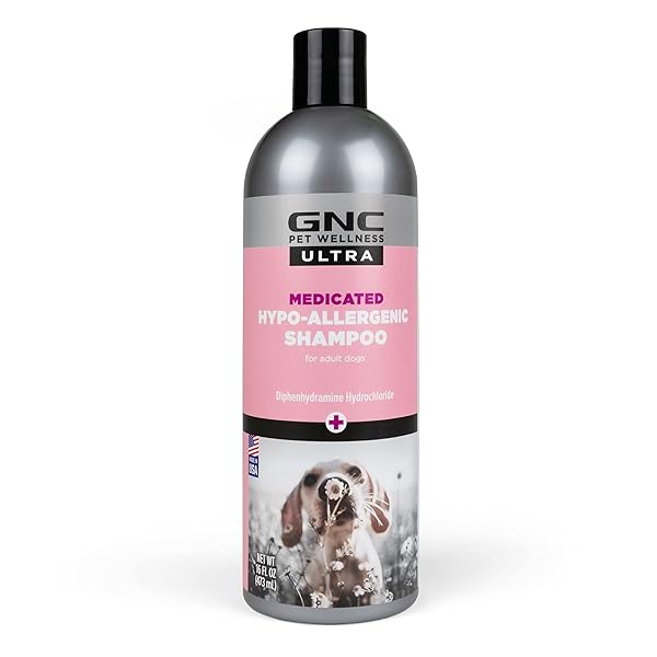 GNC ULTRA MEDICATED HYPO-ALLERGENIC SHAMPOO 16OZ | MEDICATED RELIEF SHAMPOO FOR DOGS HYPOALLERGENIC SENSITIVE SKIN | GNC SHAMPOO FOR DOGS WITH SENSITIVE SKIN & ALLERGIES | FRAGRANCE-FREE DOG SHAMPOO