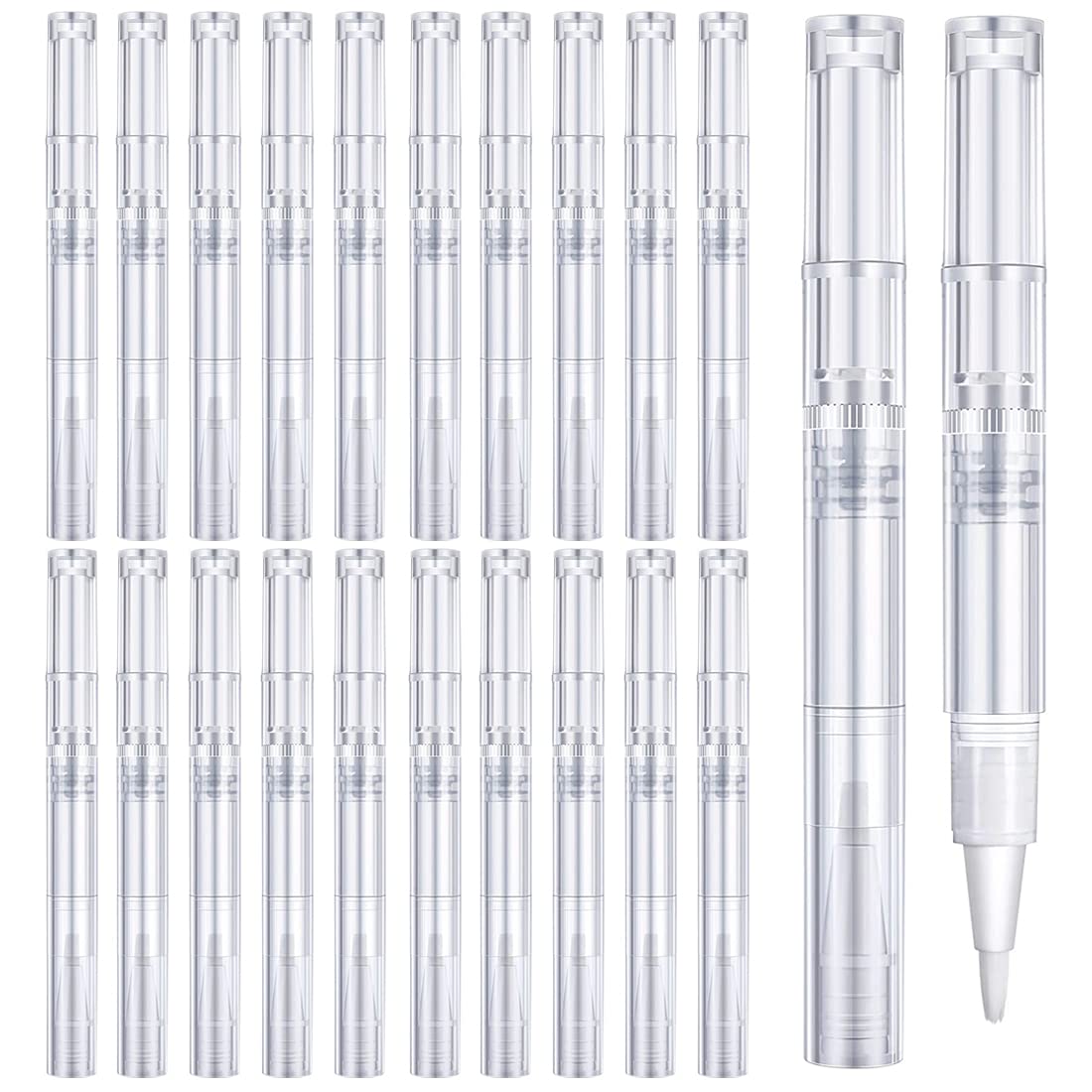 BAQI 20 Pieces 3ML Transparent Nail Twist Pens, Empty Nail Cuticle Oil Pen with Brush Tip, Cosmetic Container Applicators Eyelash Growth Liquid Tube