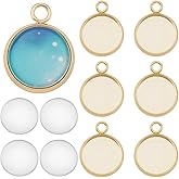 Beebeecraft 40pcs 12mm Blank Cabochon Settings 24K Gold Plated 304 Stainless Steel Flat Round Bezel Pendant Trays with 40Pcs Glass Cabochons for Jewelry Making DIY Crafts
