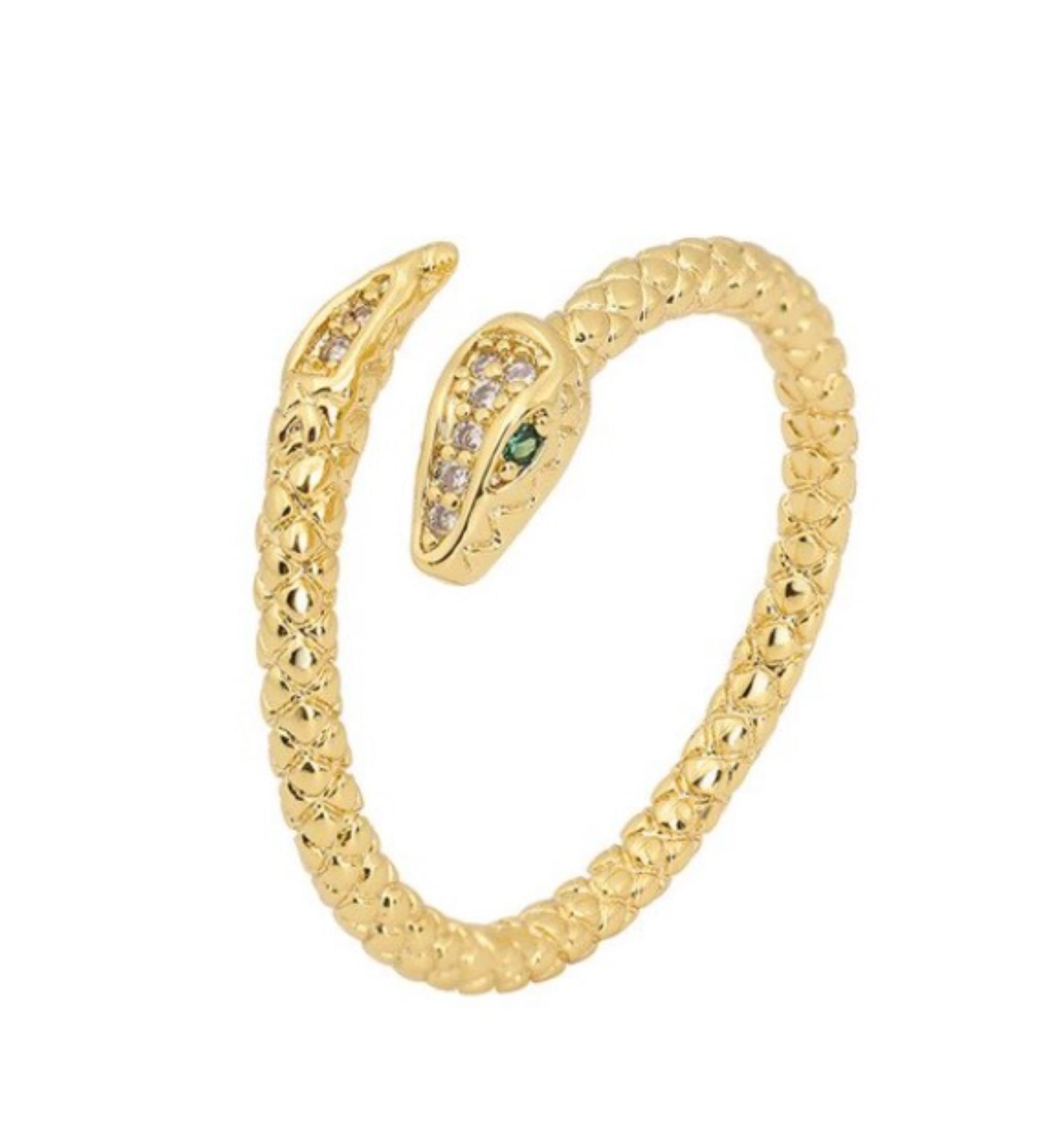 CrownOfRibbons Snake Ring in Gold Tone, Adjustable, inside a Jewellery Gift Bag