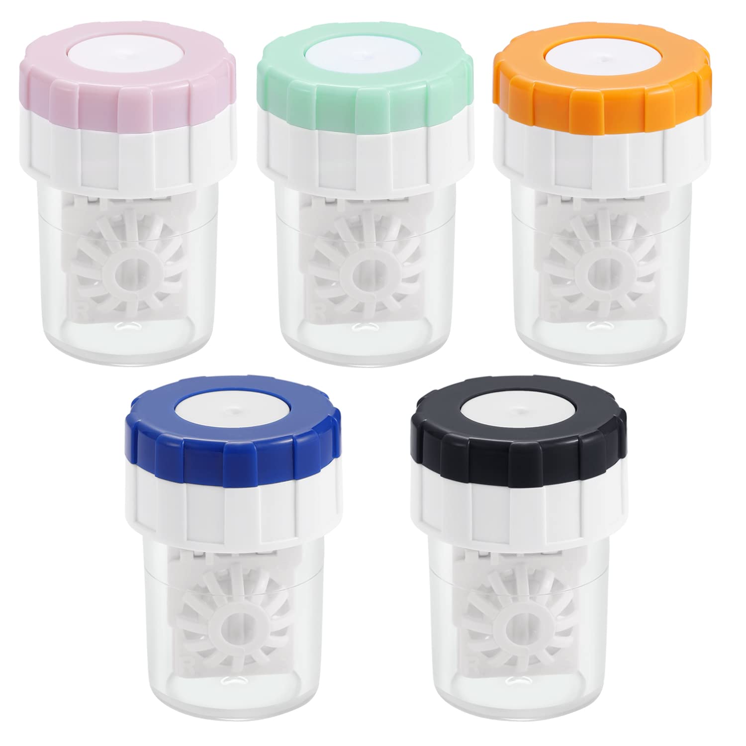 Medo 5 Pcs Contact Lens Barrel Cases, Contact Lens Cleaner Contact Washer Manual Rotation Contact Lens Cleaning Container for Eyes Care