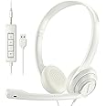 NUBWO HW02 USB Computer Headset with Clear Chat Microphone, Lightweight On-Ear Wired Headset for MS Teams, Skype, Webinars, Call Center and More -White