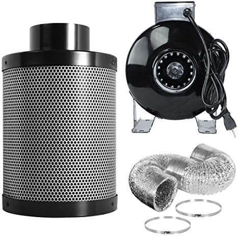 PrimeGarden 4 Inch Inline Fan Carbon Air Filter Ducting Combo Pre-filter Included for Hydroponics Indoor Grow Tent Ventilation System (4'' Fan Filter Kit)