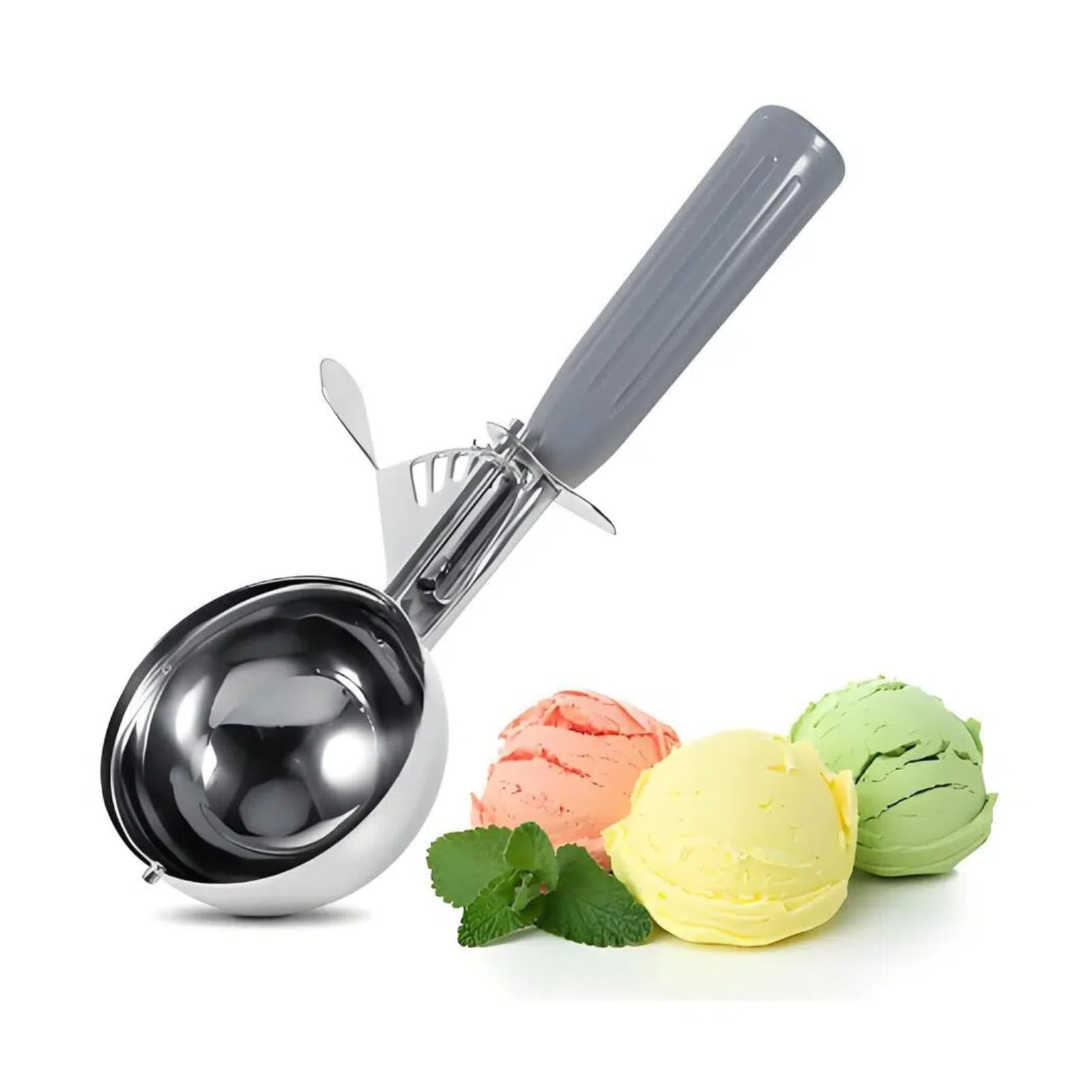 Akozon Ice Cream Scoop with Trigger Release, Potato Scooper, 120ml Cookie Scoop Stainless Steel and Non-Slip Handle, Multi-Functional for Ice Cream,Fruits,Mashed Potato,Meatballs