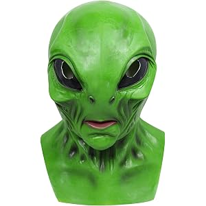 Yearsahrk Green Alien Mask Realistic Spooky Monster Extraterrestrial Mask Latex Halloween Costume Cosplay Props for Adult