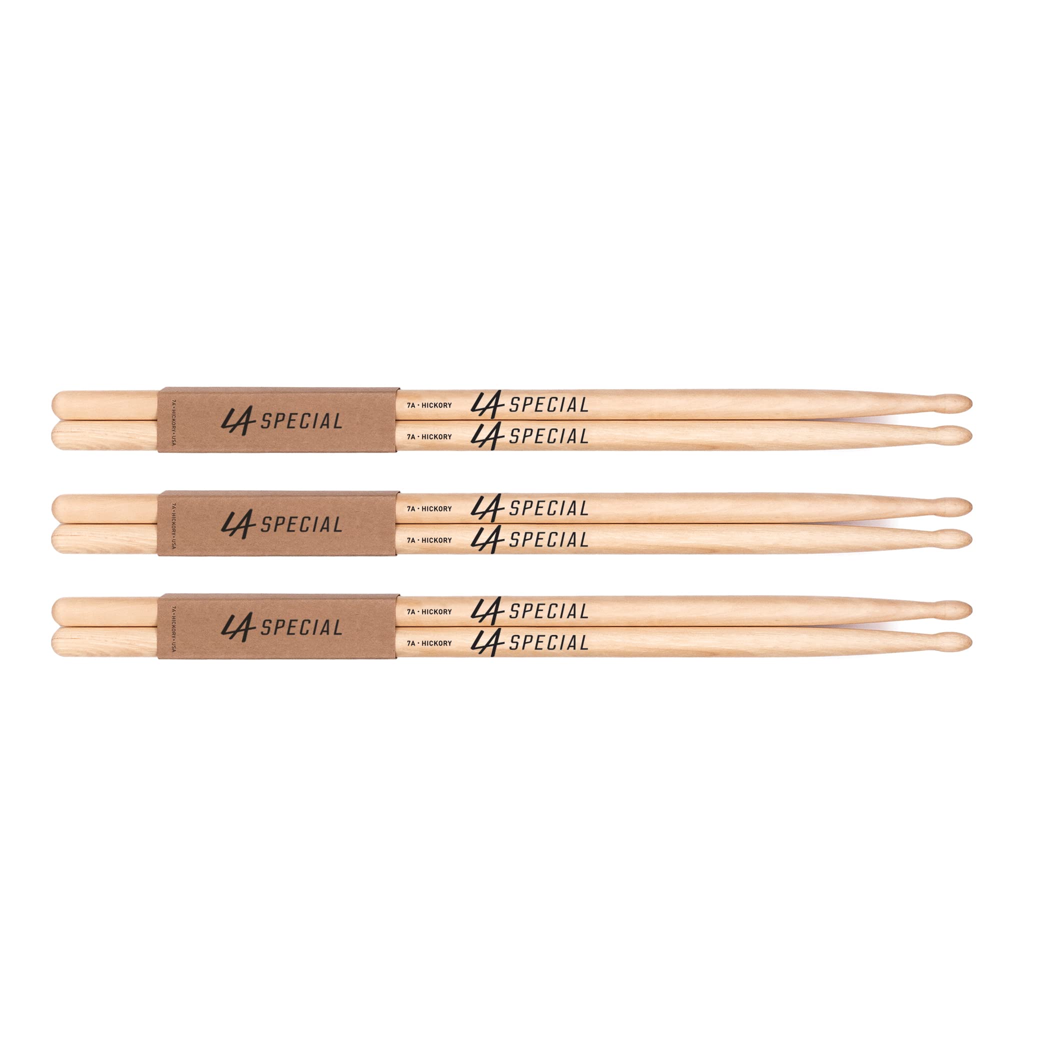 LA Specials Drum Sticks - 7A Drumsticks - Drum Sticks Set for Acoustic Drums or Electronic Drums - Oval Wood Tip - Hickory Drum Sticks - Consistent Weight and Pitch - 3 Pairs