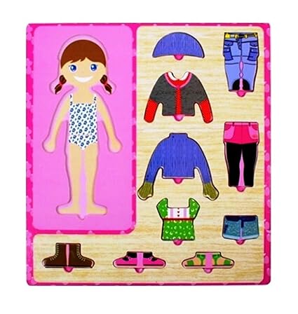 Grizzly Wooden Toys Dress-Up Girl Puzzle Shape Board Game - Learning & Educational Toys For Kids And Children (Girl)