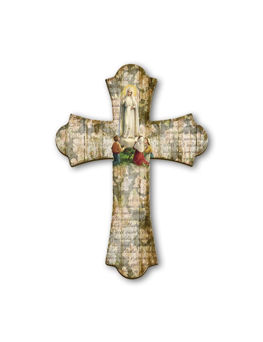 Fratelli Bonella | Vintage Wooden Wall Crucifix Depicting Our Lady of Fatima 28x40cm | Made in Italy
