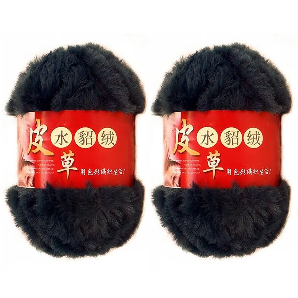 2 Skeins Chunky Fluffy Faux Fur Yarn Skein Imitation Mink Wool Yarn Faux Mink Crocheting Yarn Super Soft Fluffy Eyelash Yarn for DIY Sweater Scarf Glove Knitting Craft